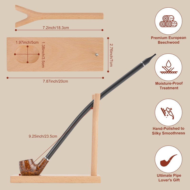 Prometis Handcrafted European Beech Wood Pipe Stand Holder for Churchwarden Pipes - Natural Wax Finish with Non-Slip PVC Base, Meaningful Gift for Tobacco Pipe Smokers & Collectors(Tobacco Pipe Not Included) - Image 3